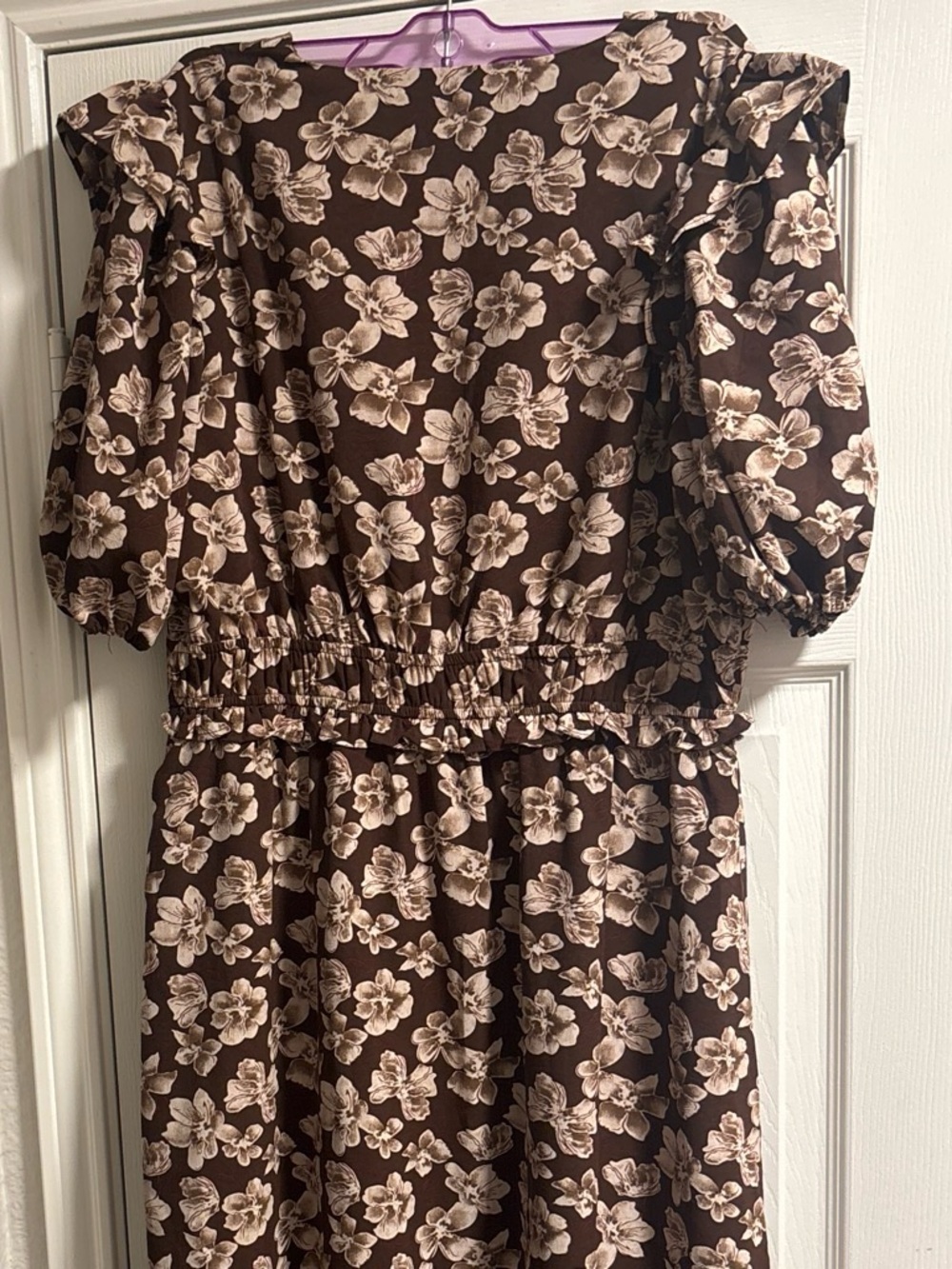 English Factory chocolate brown midi dress pattern Size Large - Picture 4 of 5